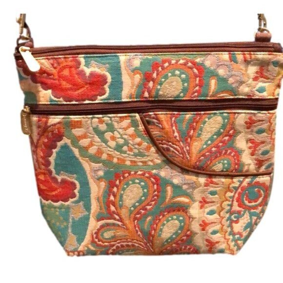 Danny K Multicolored, Paisley Designed Crossbody Bag, Size 11.5" X10.5" - Picture 4 of 9